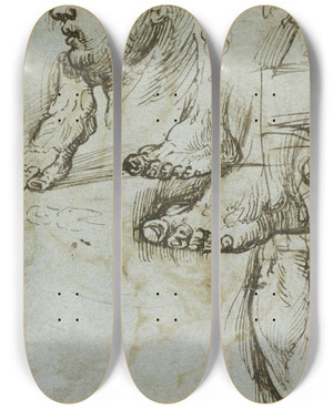 Triptych art skateboard deck of Titian Study Of A Head In Profile Three Feet And A Lower Leg by Titian (1488-1576)