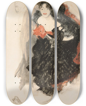 Triptych art skateboard deck of Gustav Klimt Study For Judith Ii by Gustav Klimt (1862-1918)