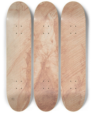 Triptych art skateboard deck of Francesco Montelatici Man Sheathing A Sword by Francesco Montelatici (1601-1661)