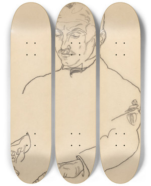 Triptych art skateboard deck of Egon Schiele Dr Koller by Egon Schiele (1890-1918)