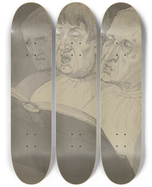 Triptych art skateboard deck of Ferdinand Fellner Three Singing Monks by Ferdinand Fellner (1799-1859)
