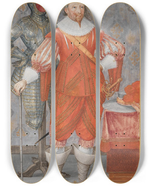 Triptych art skateboard deck of Friedrich Brentel Friedrich Graf Von Solmsrdelheim In Ganzer Figur by Friedrich Brentel (1580-1651)