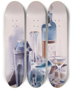 Triptych art skateboard deck of Preston Dickinson Hospitality by Preston Dickinson (1891-1930)