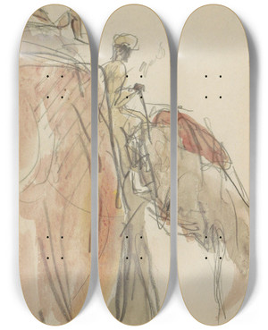 Triptych art skateboard deck of Marius Bauer Indir Op Een Olifant by Marius Bauer (1867-1932)