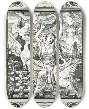 Triptych art skateboard deck of Walter Crane The Six Swans by Walter Crane (1845-1915)