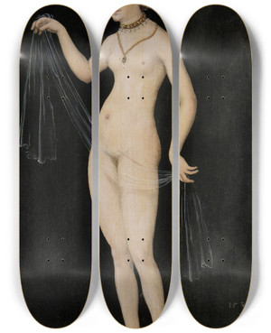 Triptych art skateboard deck of Lucas Cranach The Elder Venus_2 by Lucas Cranach The Elder (1472-1553)