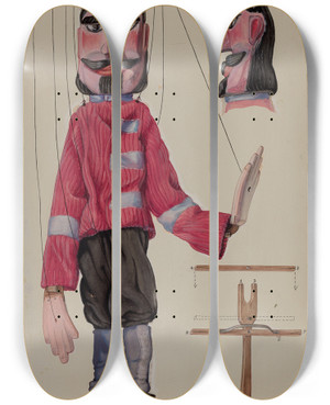 Triptych art skateboard deck of Beverly Chichester Marionette by Beverly Chichester (20-)