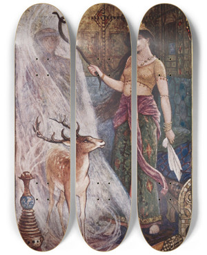 Triptych art skateboard deck of Henry Justice Ford Prince Almas Transformed by Henry Justice Ford (1860-1941)
