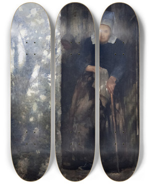 Triptych art skateboard deck of Ernst Josephson Autumn Sunshine by Ernst Josephson (1851-1906)