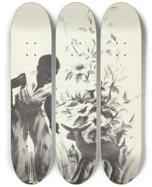Triptych art skateboard deck of Avery Johnson Mouseknees Pl04 by Avery Johnson (1906-1990)