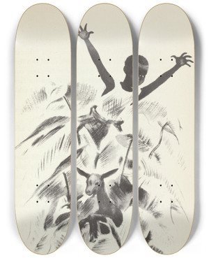 Triptych art skateboard deck of Avery Johnson Mouseknees Pl11 by Avery Johnson (1906-1990)