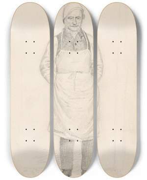 Triptych art skateboard deck of Adolph Tidemand Mann Med Forkle by Adolph Tidemand (1814-1876)