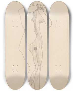 Triptych art skateboard deck of Amedeo Modigliani Femme Nue Debout_7 by Amedeo Modigliani (1884-1920)