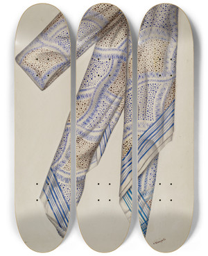 Triptych art skateboard deck of Raymond Manupelli Stock Tie by Raymond Manupelli