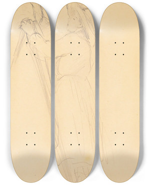 Triptych art skateboard deck of Berthe Morisot Tude Pour La Cueillette Des Pommes by Berthe Morisot (1841-1895)