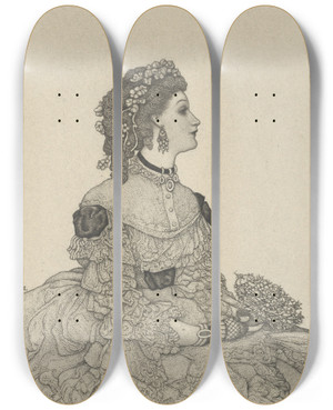 Triptych art skateboard deck of Ernest Haskell Amelia by Ernest Haskell (1876-1925)