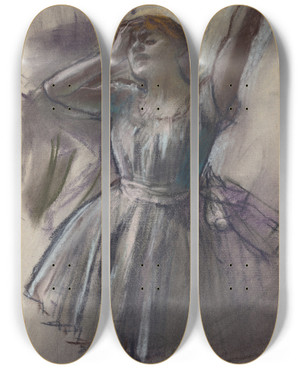 Triptych art skateboard deck of Edgar Degas Dancer Stretching by Edgar Degas (1834-1917)