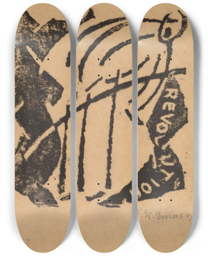 Triptych art skateboard deck of Franz Wilhelm Seiwert Revolution by Franz Wilhelm Seiwert (1894-1933)