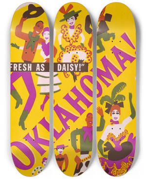 Triptych art skateboard deck of Artcraft Lithograph Oklahoma by Artcraft Lithograph (1905-1970)