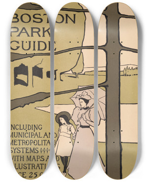 Triptych art skateboard deck of Charles Herbert Woodbury Boston Park Guide by Charles Herbert Woodbury (1864-1940)