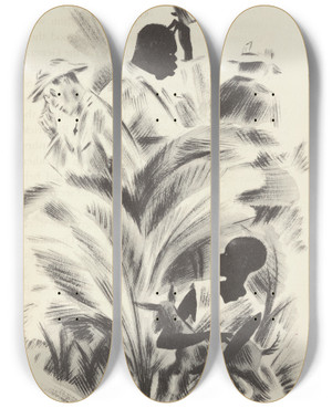Triptych art skateboard deck of Avery Johnson Mouseknees Pl03 by Avery Johnson (1906-1990)