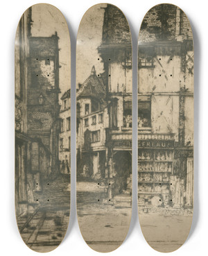 Triptych art skateboard deck of David Young Cameron Old Saumur by David Young Cameron (1865-1945)