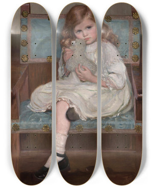 Triptych art skateboard deck of Lilla Cabot Perry My Lamb by Lilla Cabot Perry (1848-1933)