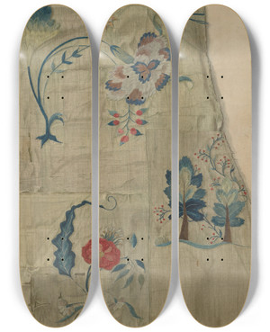 Triptych art skateboard deck of Suzanne Chapman Crewel Embroidery_1 by Suzanne Chapman