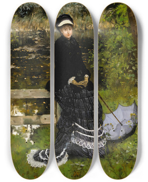 Triptych art skateboard deck of Ernestange Duez Mlancolie by Ernest-Ange Duez (1843-1896)