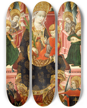Triptych art skateboard deck of Blasco De Gran Virgen De Mosn Esperandeu De Santa Fe by Blasco de Gran (1400-1459)