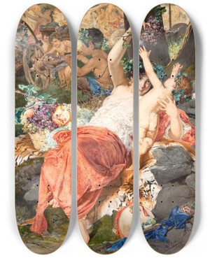 Triptych art skateboard deck of Julius Kronberg Bacchant by Julius Kronberg (1850-1921)