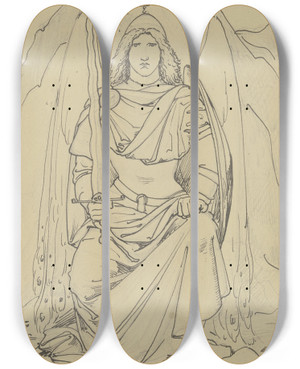 Triptych art skateboard deck of Ferdinand Fellner The Angel Porter by Ferdinand Fellner (1799-1859)
