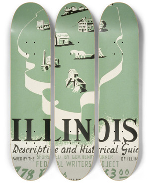 Triptych art skateboard deck of Galic Illinois A Descriptive And Historical Guide by Galic (20-)
