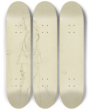 Triptych art skateboard deck of Thodore Gricault Standing Cavalier by Theodore Gericault (1791-1824)