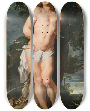 Triptych art skateboard deck of Peter Paul Rubens St Sebastian by Peter Paul Rubens (1577-1640)