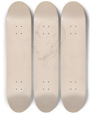 Triptych art skateboard deck of Adolph Tidemand Mannshode I Profil by Adolph Tidemand (1814-1876)