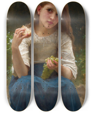 Triptych art skateboard deck of William Bouguereau Le Goter by William Bouguereau (1825-1905)