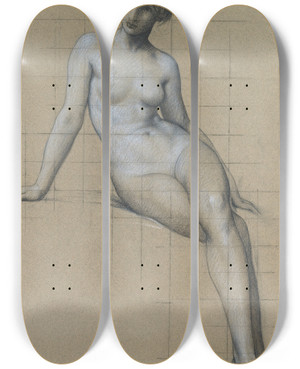 Triptych art skateboard deck of Herbert James Draper Study For The Kelpie by Herbert James Draper (1864-1920)