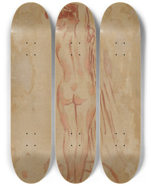 Triptych art skateboard deck of Pierre Bonnard Nu De Dos by Pierre Bonnard (1867-1947)