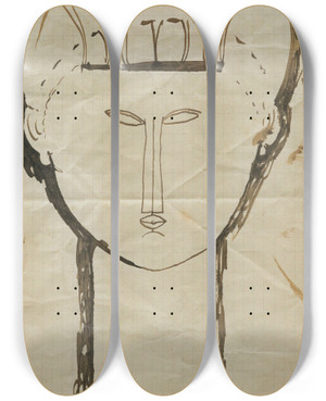 Triptych art skateboard deck of Amedeo Modigliani Tte by Amedeo Modigliani (1884-1920)