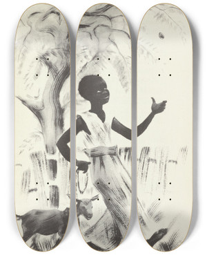 Triptych art skateboard deck of Avery Johnson Mouseknees Pl02 by Avery Johnson (1906-1990)
