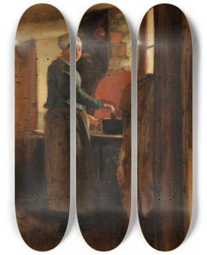 Triptych art skateboard deck of Philibert Leon Couturier Scne Dintrieur by Philibert Leon Couturier (1823-1901)