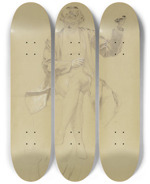 Triptych art skateboard deck of Josef Ferdinand Becker A Violinist by Josef Ferdinand Becker (1846-1877)