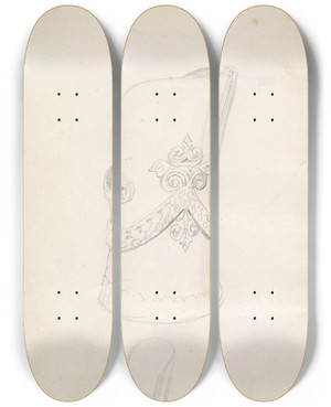 Triptych art skateboard deck of Adolph Tidemand Kubbestoler Ben I Tuddal by Adolph Tidemand (1814-1876)
