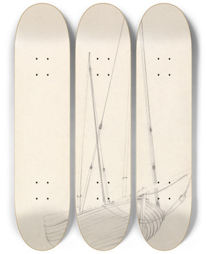 Triptych art skateboard deck of Cornelius Varley Front View Of A Vessel With Masts by Cornelius Varley (1781-1873)