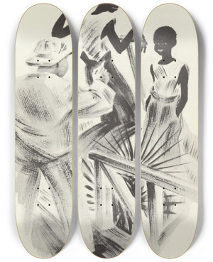 Triptych art skateboard deck of Avery Johnson Mouseknees Pl13 by Avery Johnson (1906-1990)