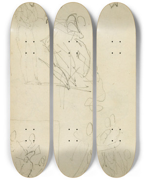 Triptych art skateboard deck of Thodore Gricault Three Compositional Studies Of Figure Group by Theodore Gericault (1791-1824)