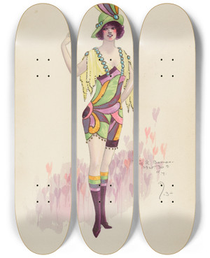 Triptych art skateboard deck of Will R Barnes Cubist Boys by Will R Barnes (1939)