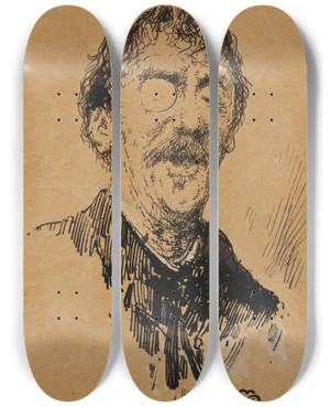 Triptych art skateboard deck of Mortimer Menpes James Macneill Whistler by Mortimer Menpes (1860-1938)