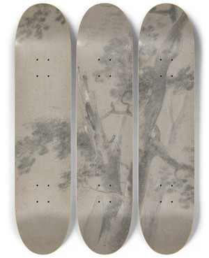 Triptych art skateboard deck of Richard Wilson Shepherd Seated Under A Tree by Richard Wilson (1714-1782)